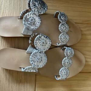 Jack Rogers Metallic Silver Braided Circle-Embellished Sandals